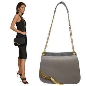 Donna Karan Malverne Leather Suede Crossbody Bag In Cloud Grey Gold